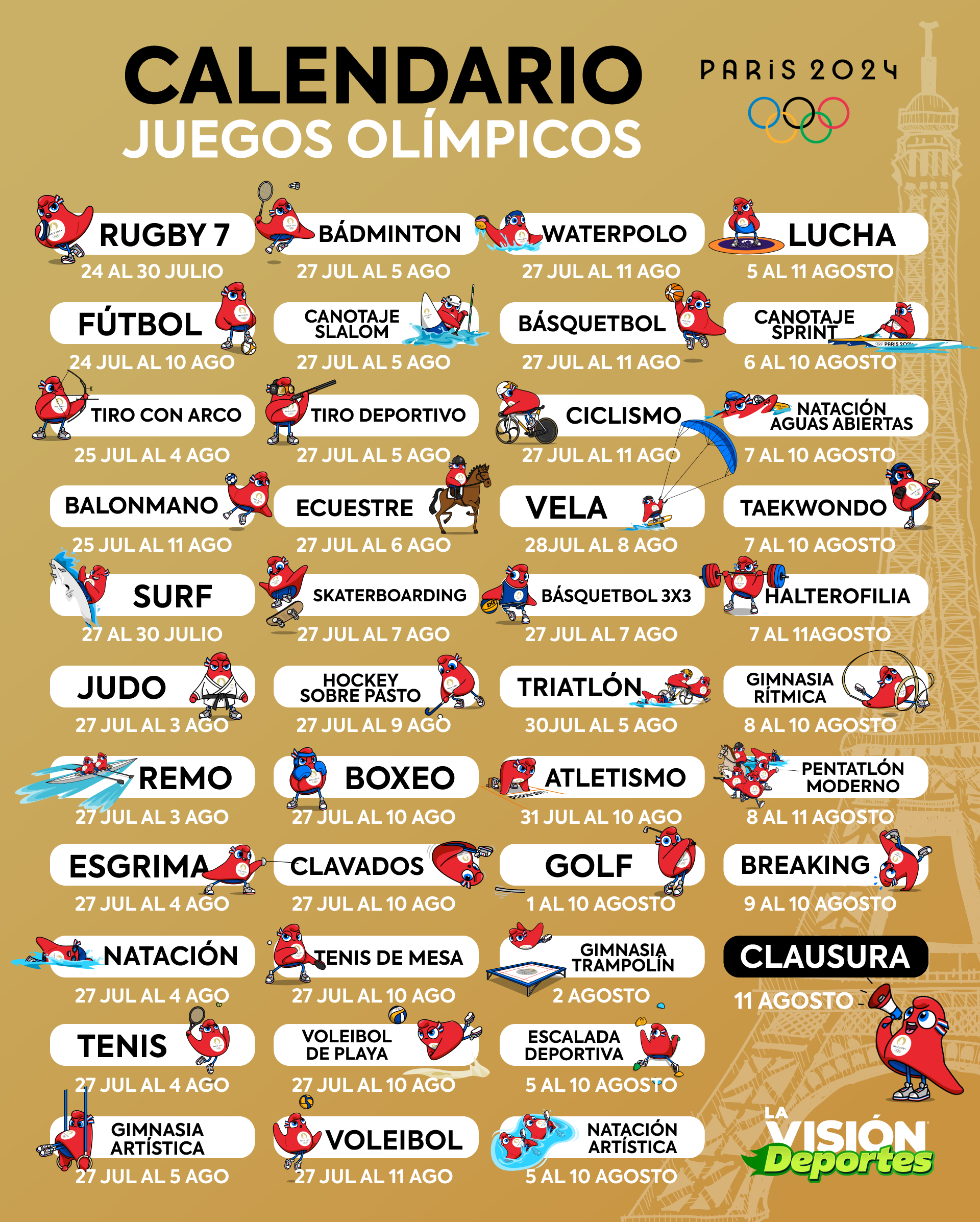 Calendario Olimpiadas 2024