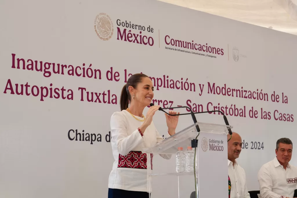 La presidenta Claudia Sheinbaum inauguró la autopista Tuxtla-San Cristóbal en Chiapas. (Foto: Presidencia de México.)