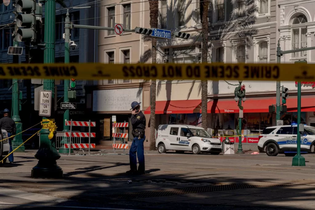 Donald Trump habla tras ataque de Nueva Orleans y acusa a la migración: el Barrio Francés en Nueva Orleans está bloqueado con una fuerte presencia policial y del FBI el 1 de enero. Crédito: Emily Kask/AFP/Getty Images.